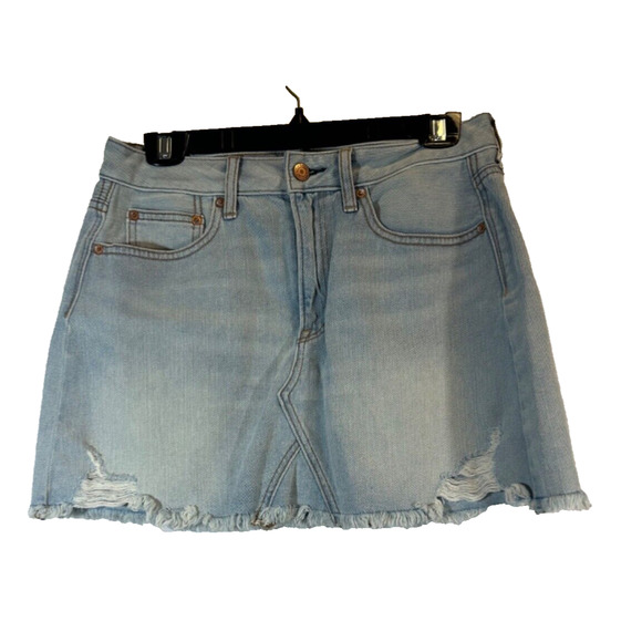 American Eagle Skirt Womens Size 6 Blue Distressed Light Wash Raw Hem C12 + - Picture 1 of 6